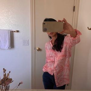 Tommy Bahama pink/coral tropical leaves button down shirt